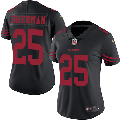 Nike 49ers #25 Richard Sherman Black Women's Stitched NFL Limited Rush Jersey
